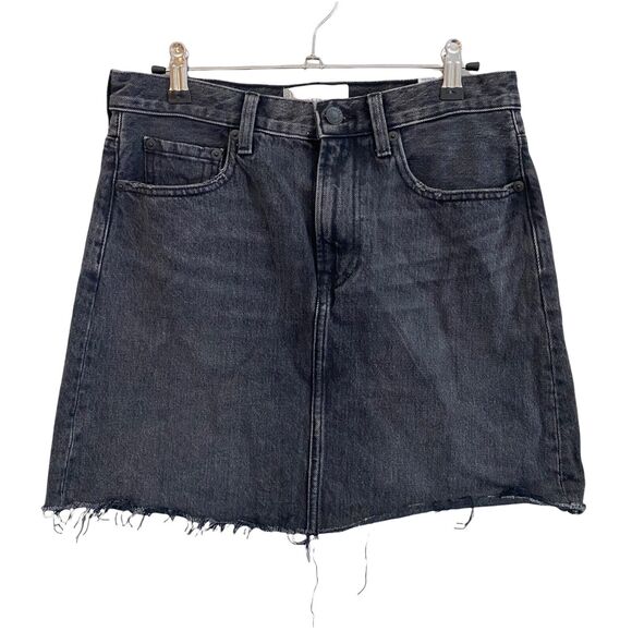 Everlane 27 Denim Skirt Faded Black Gray Raw Hem Jean Mini Basic - Picture 1 of 6